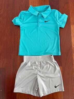 Nike Boys Teal Polo Shirt with Gray Athletic Shorts